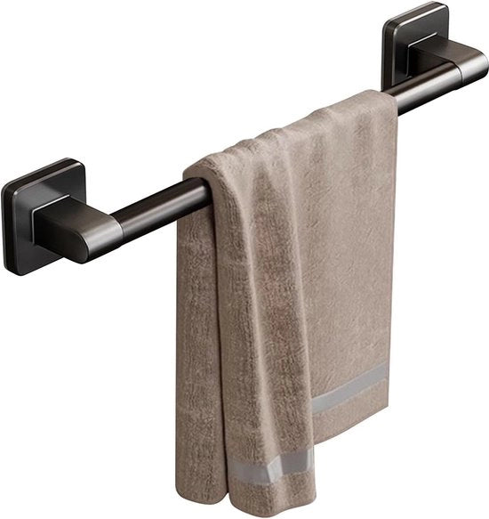 Supporto asciugamani per bagno, senza foratura, supporto asciugamani singolo 40 cm, asta asciugamani per bagno, fissaggio alla parete, supporto asciugamani autoadesivo, per bagno, camera da letto, cucina, hotel (nero)
