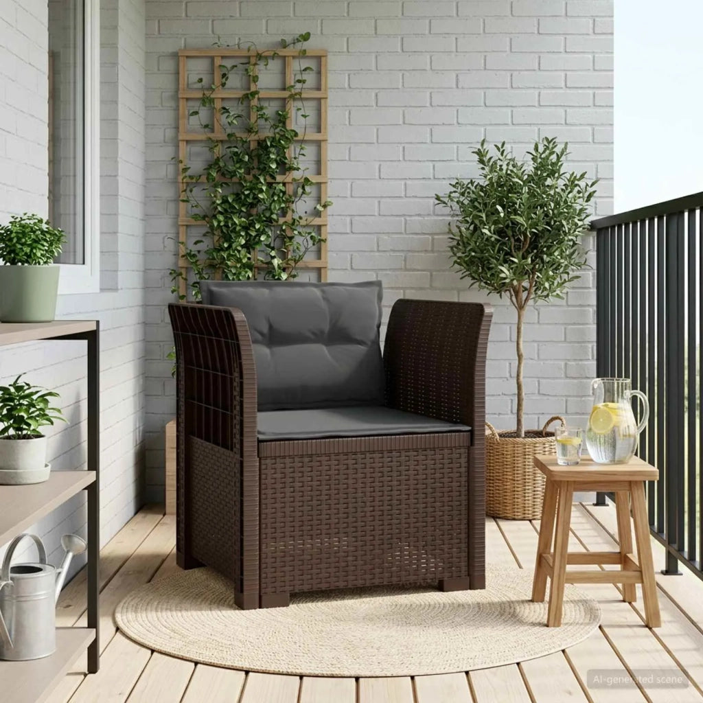 Sedia da giardino-Poltrona a 1 Posto con Cuscini Aspetto Rattan PP Marrone 923020