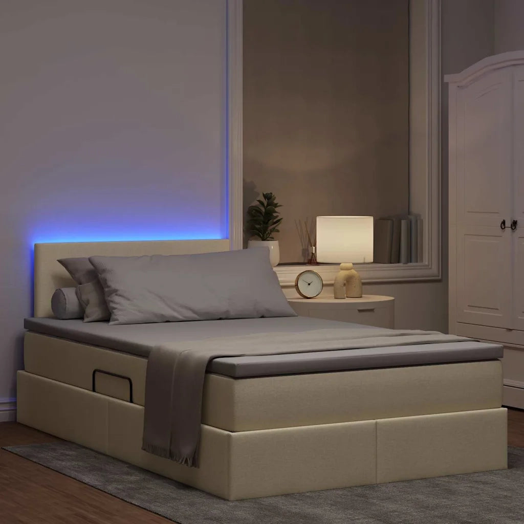 Letto con contenitore LED e materasso Crema 120 x 200 cm