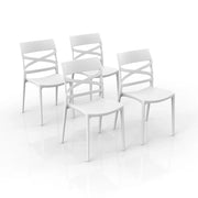 Set 4 sedie in polipropilene FLOW, 100% MADE IN ITALY, impilabile, resistente ai raggi UV, design moderno, ideale per sala da pranzo, cucina, bar, ristoranti o giardino, colore Bianco