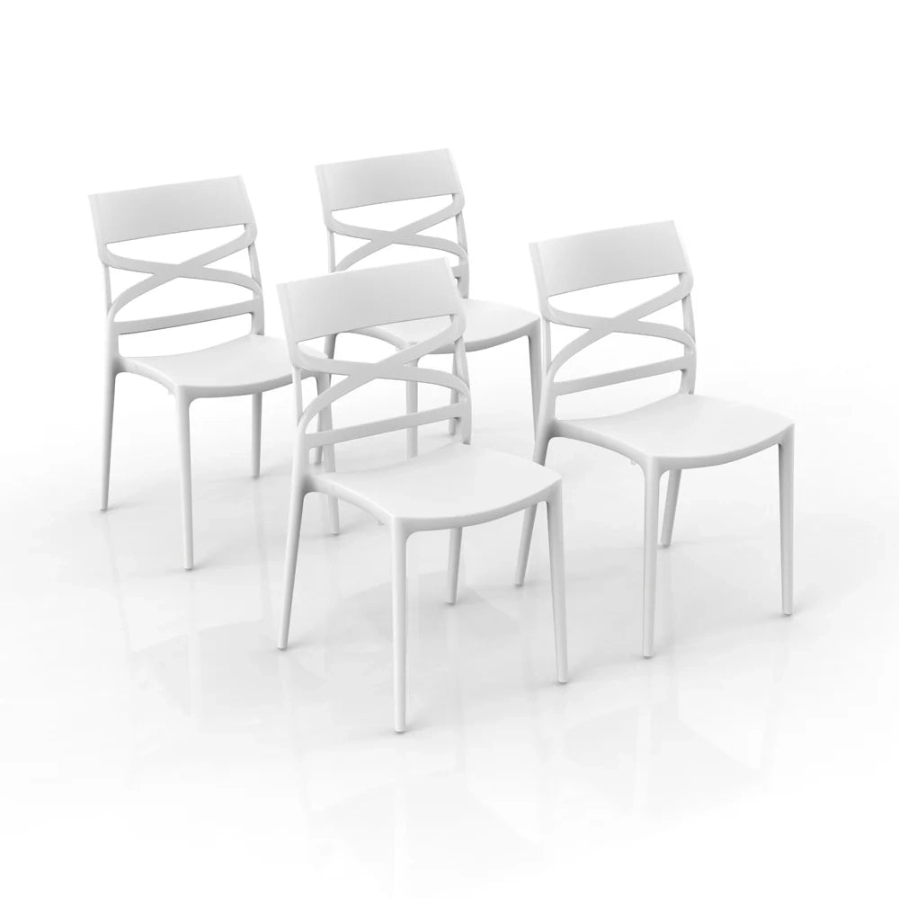 Set 4 sedie in polipropilene FLOW, 100% MADE IN ITALY, impilabile, resistente ai raggi UV, design moderno, ideale per sala da pranzo, cucina, bar, ristoranti o giardino, colore Bianco