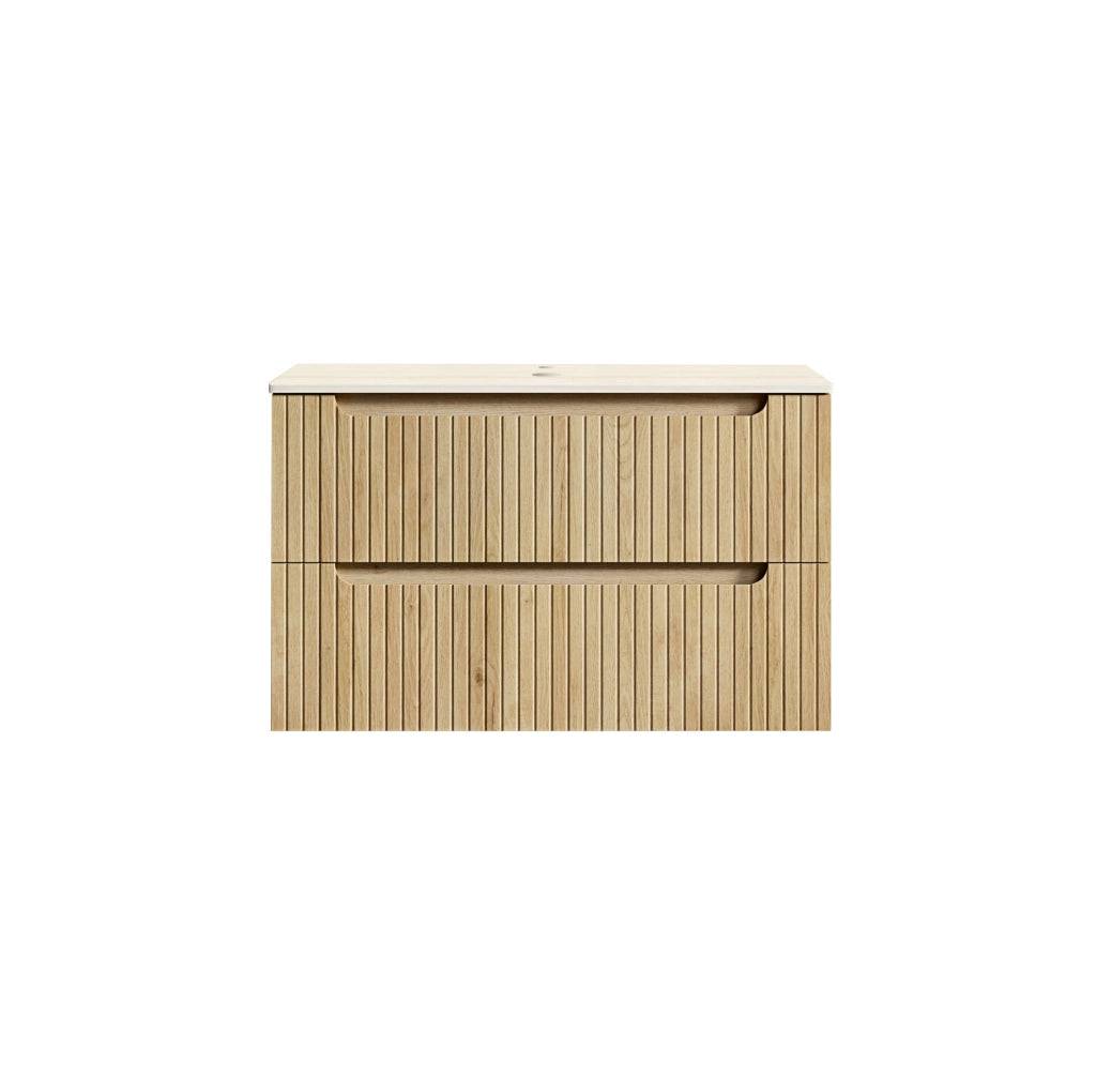 Mobile bagno 89 cm in compensato con piano in pietra sinterizzata rovere chiaro