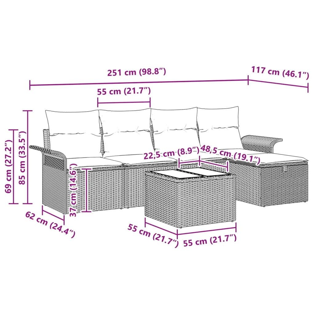 Set Divano da Giardino 6 pcs Grigio e Blu Navy polyrattan