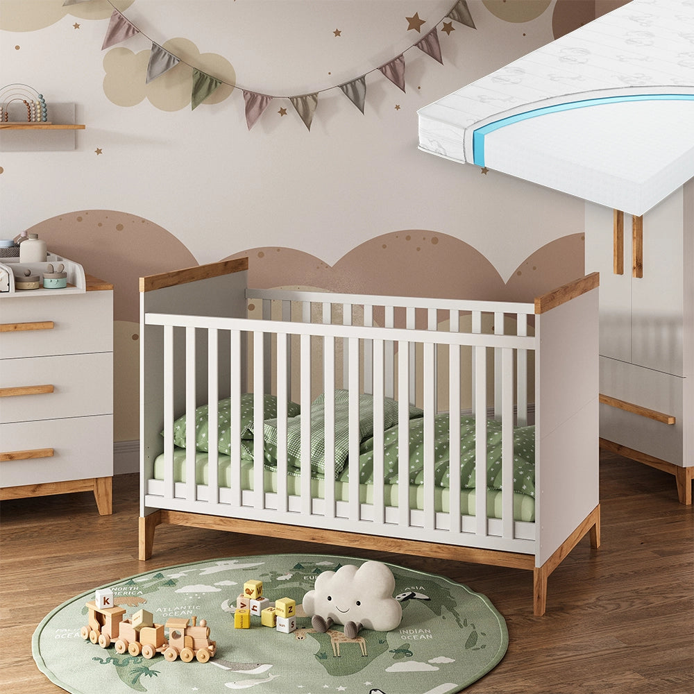 Vitalispa culla neonato Bianco/Artisan 70x140 cm con materasso