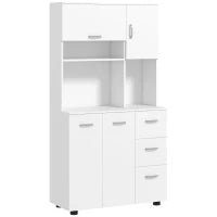 Credenza da Cucina con 4 Ante, 3 Cassetti Mensola e Ampio Piano, 89L x 39,5P x 168H cm, Bianco