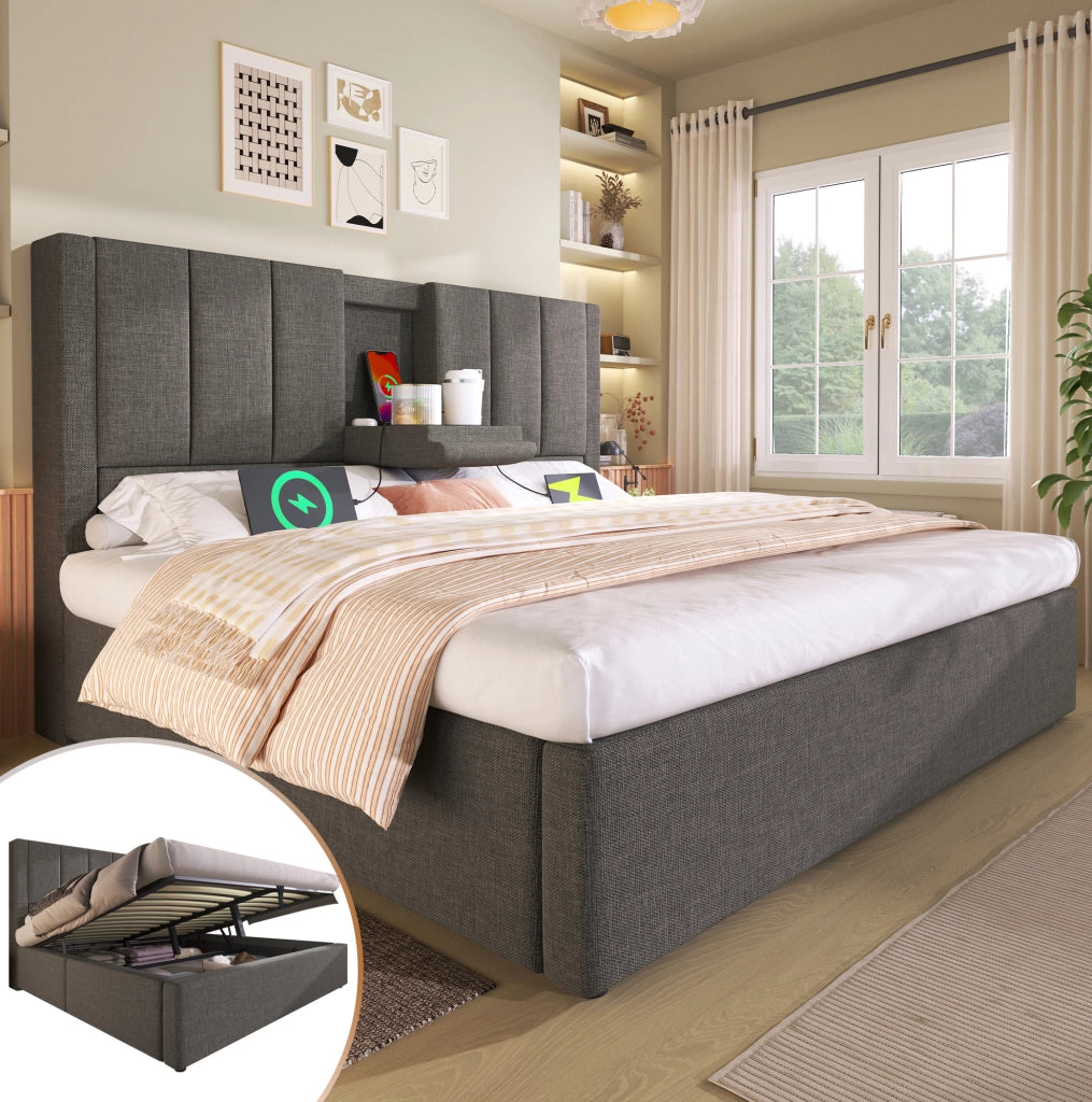 Letto matrimoniale 140x200 cm con materasso e ricarica USB-C