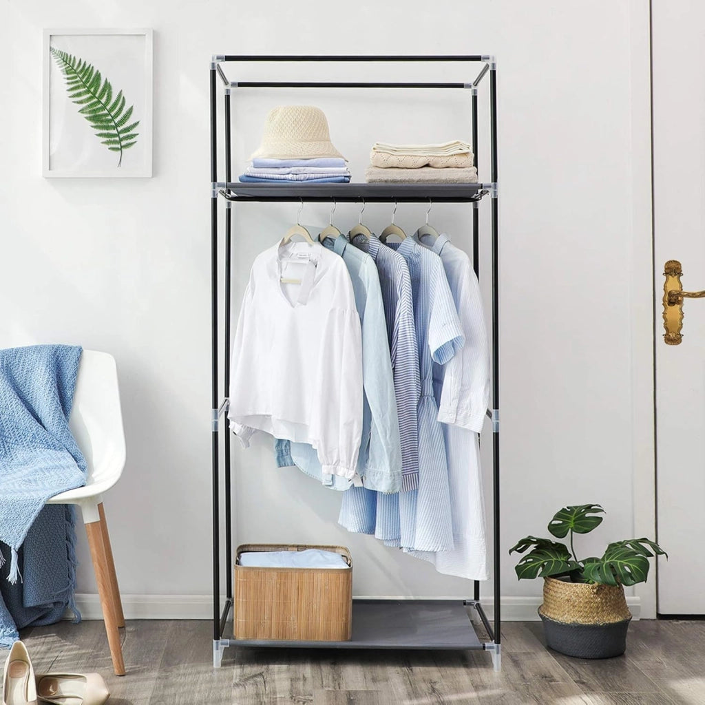 Armadio in tessuto, armadio pieghevole con asta di sospensione, armadio semplice, organizer per giocattoli, scarpe, borse, soggiorno, camera da letto, guardaroba, 75 x 45 x 160 cm, grigio