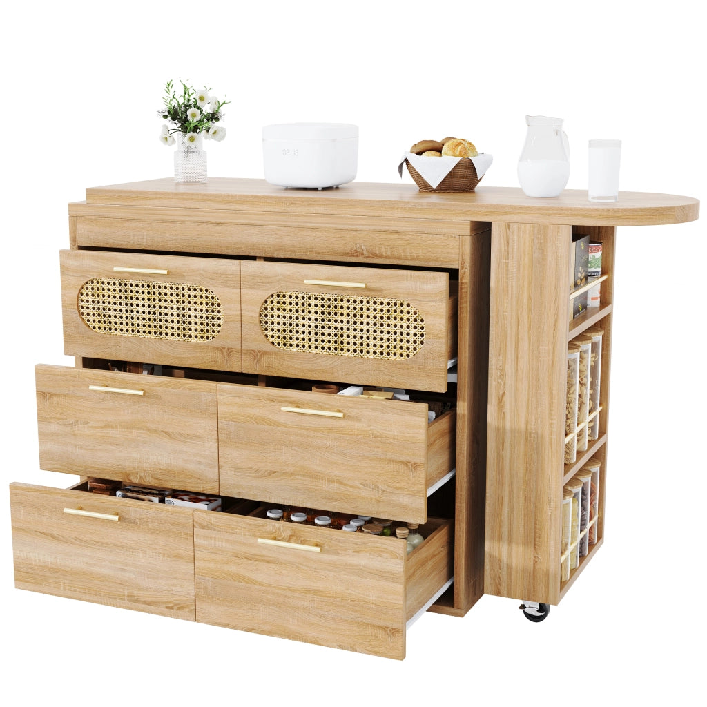 Tavolo Bar con 6 Cassetti e Ante in Rattan ¨C MINIMAL ¨C Metallo, Girevole 360¡ã