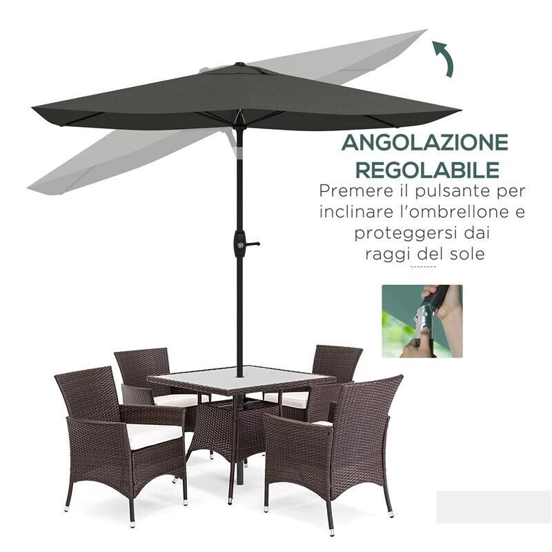OMBRELLONE DA GIARDINO RETTANGOLARE 2X3 M INCLINABILE CON APERTURA A MANOVELLA, GRIGIO