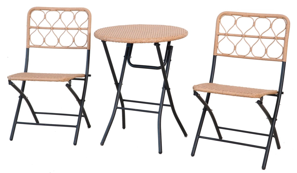 Set Salotto da Giardino Pieghevole 2 Sedie e Tavolino in Acciaio e Polirattan Maui Nero e Naturale