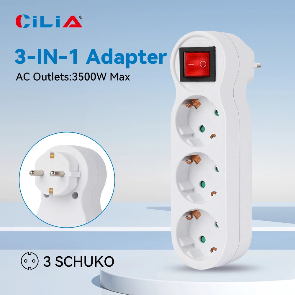 Ciabatta Multipresa con Interruttore ¨C Minimal ¨C 3 Prese Schuko, Protezione Bambini, Bianco