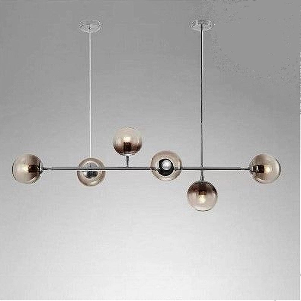 Trade Shop - Lampadario Sospensione 6 Sfere Attacco E27 In Vetro Lampada In Metallo Argento 71652 -