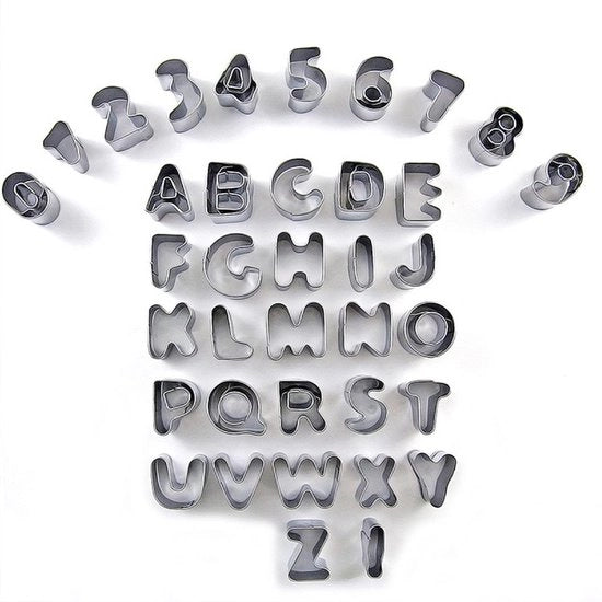 Set di forme per biscotti, lettere, numeri e alfabeto per la decorazione di torte, con scatola di conservazione, set da 37.
