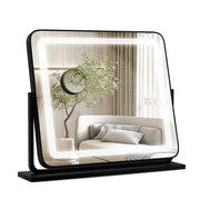 Specchio per il trucco illuminato a LED 56 x 48 x 12 cm ingrandimento 5X rotazione a 360° atmosfera accogliente metallo nero 20_0019254