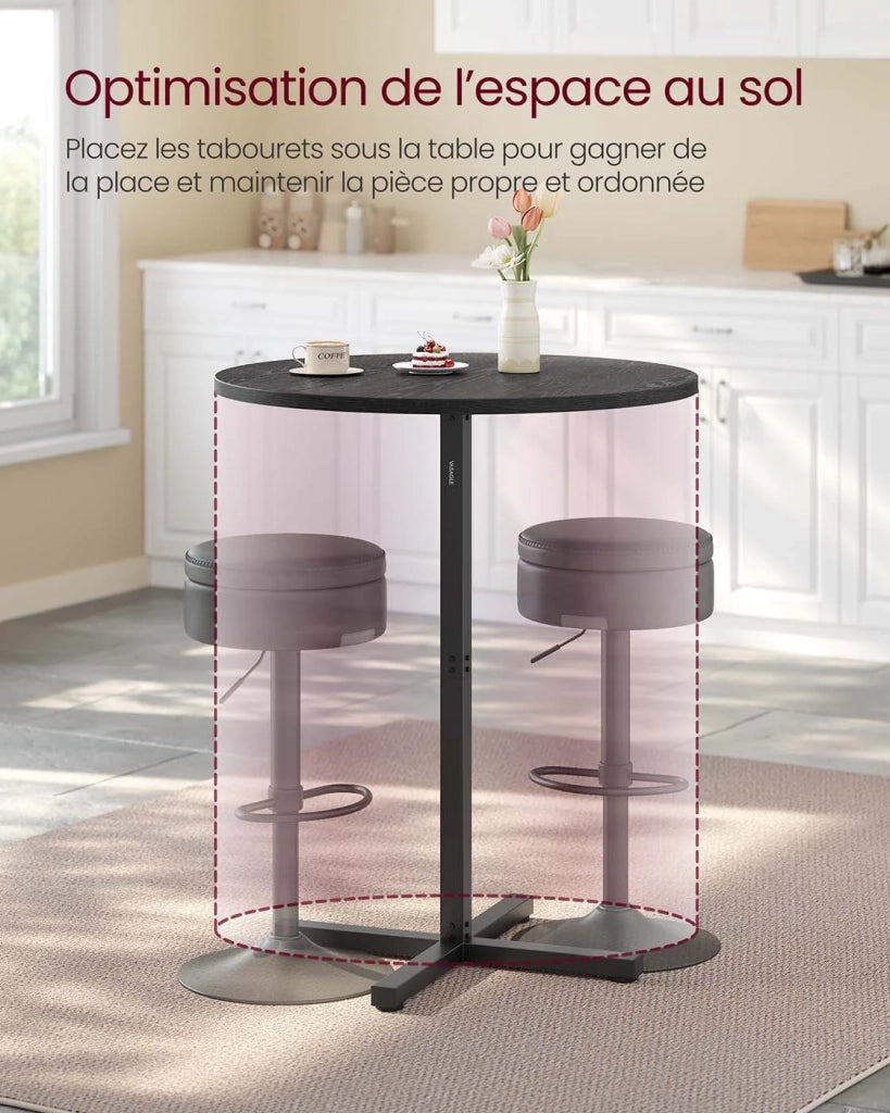 Tavolo alto da bar con struttura in metallo 60 x 60 x 1045 cm per sala da pranzo o bistrot facile da montare base a croce posti a sedere per 2-3 persone stile moderno nero 12_0007574
