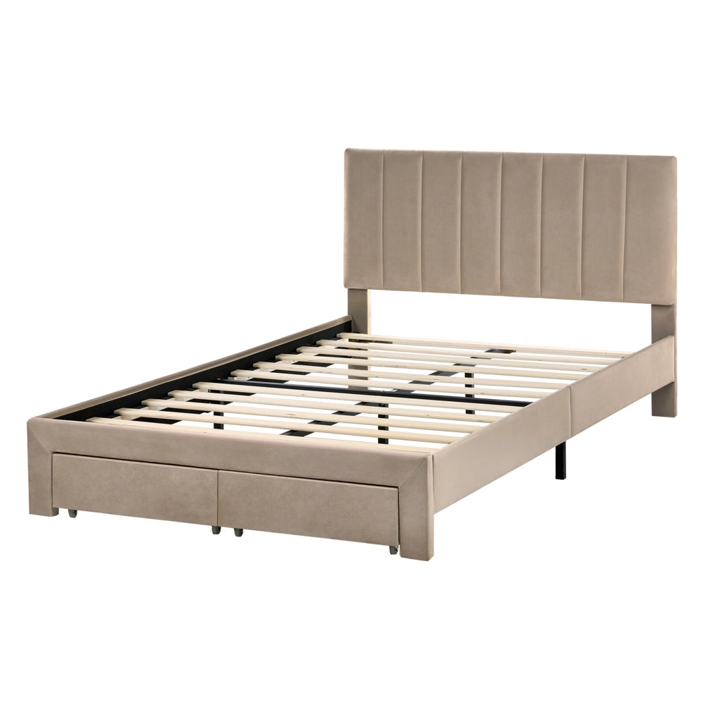 Letto matrimoniale 120 x 200 cm Tortora Rivestimento in velluto 4ft con cassetti Testiera Base a doghe Moderno