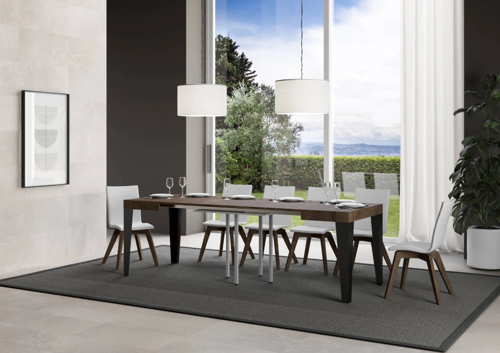 Tavolo allungabile 90x90/246 cm Flaris Noce telaio Antracite