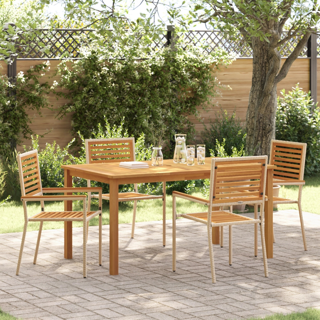 Set da Pranzo Giardino  5 Pezzi Beige Polyrattan Acacia
