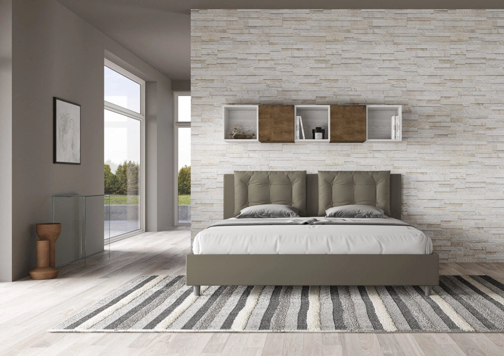 BS COM Letto matrimoniale king size contenitore imbottito 200x210 similpelle cappuccino