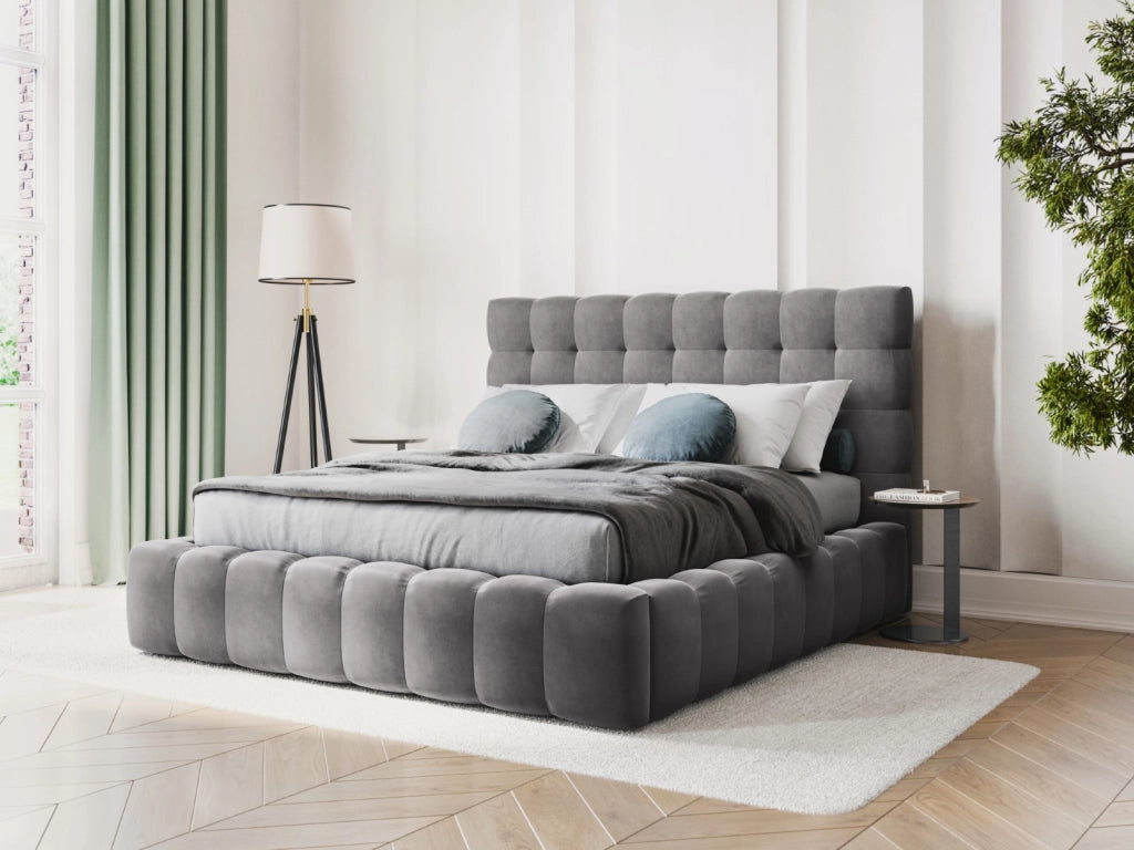 Cosmopolitan Design - Letto a cassettone con testiera "Bali" 180x200cm in velluto grigio 