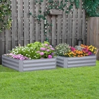 Set di 2 Letti per Orto Rialzati con Fondo Aperto per Piante e Ortaggi, in Acciaio, 100x100x30 cm, Grigio