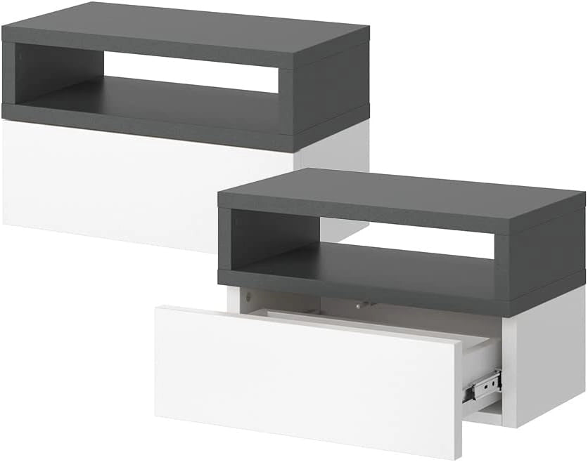 Comodino camera da letto Urbano, Antracite, Set di 2, montabile a parete per un utilizzo salvaspazio in camera da letto