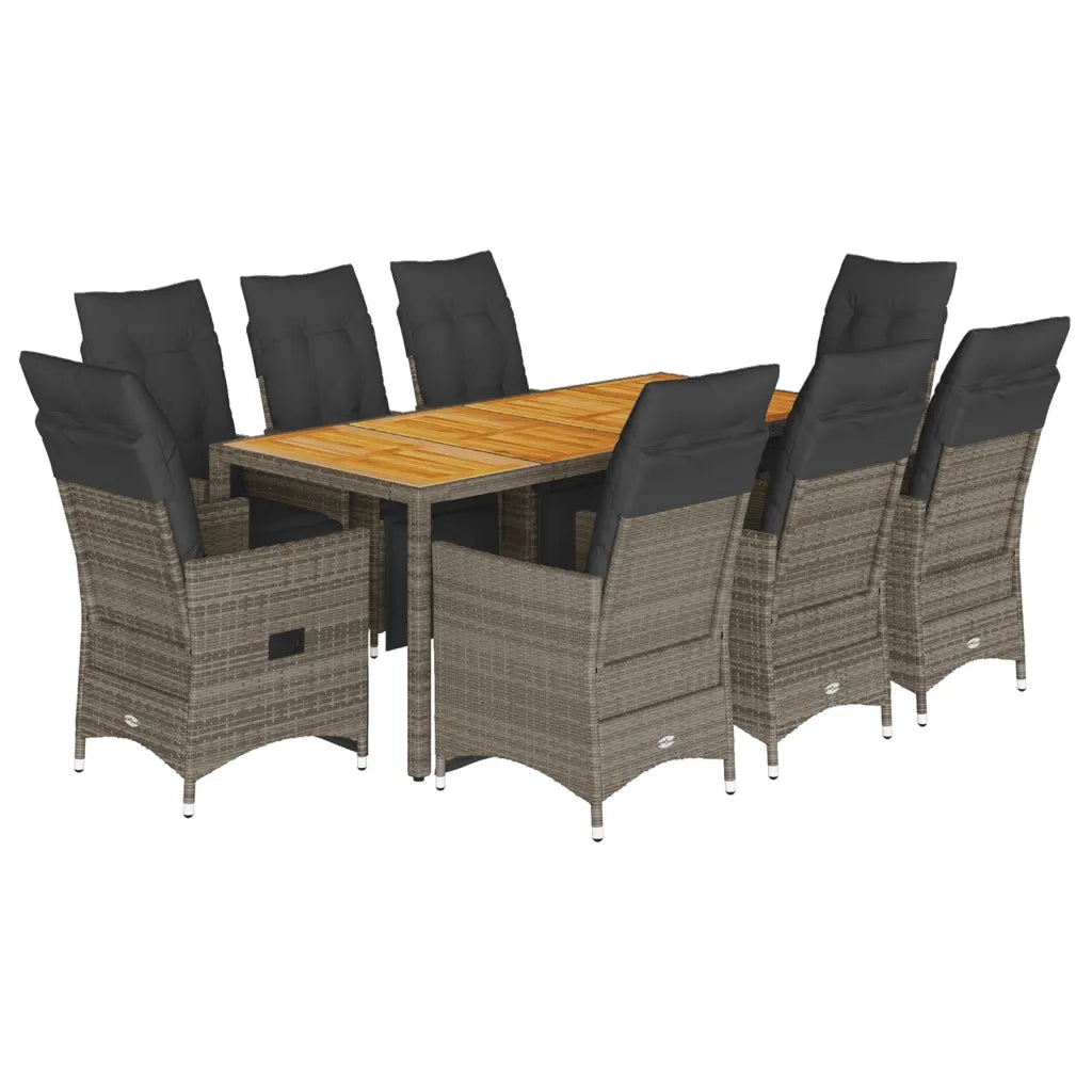 Set BistrÃ² da Giardino 9 pz con Cuscini in Polyrattan Grigio