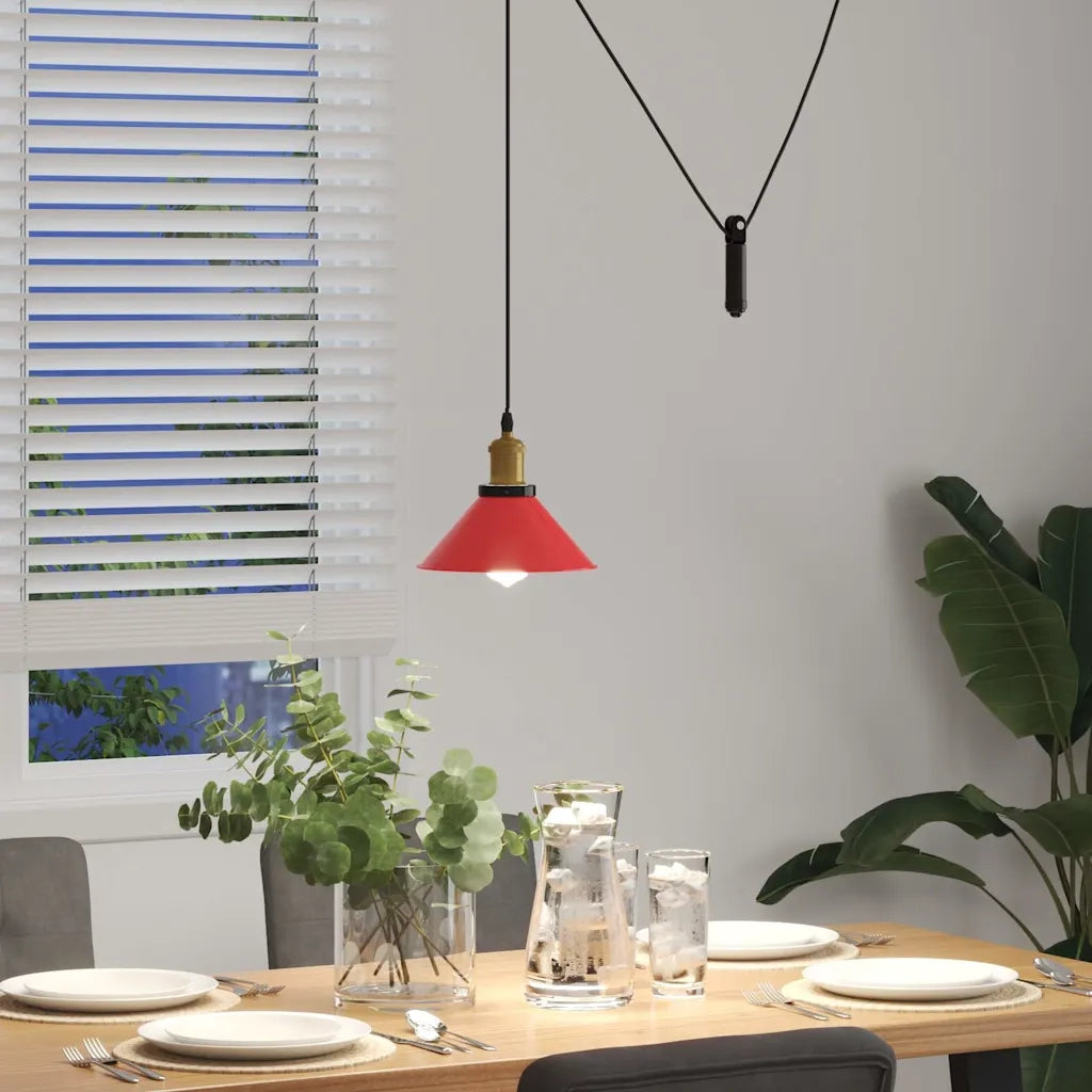 Lampada Sospensione Regolabile E27 Rosso Lucido Ø22 cm Metallo 4103449