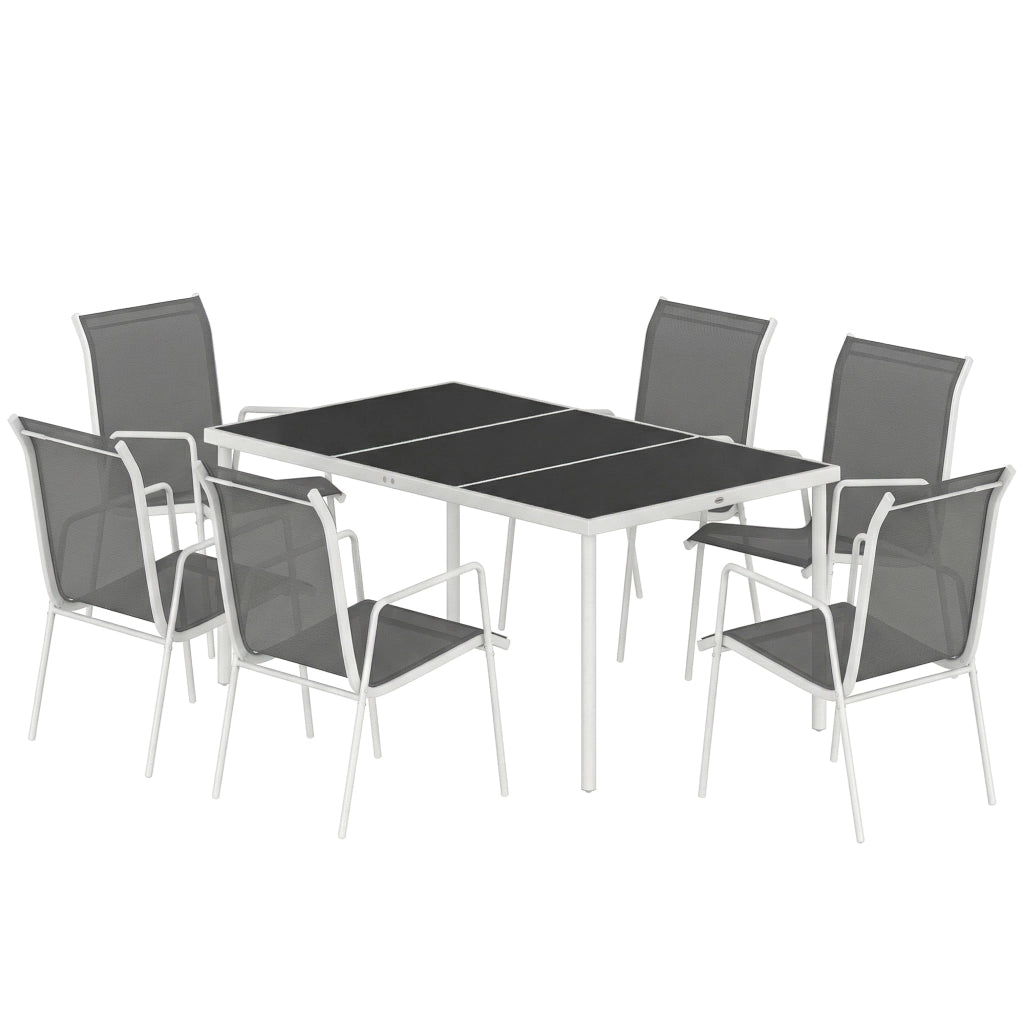 Set Tavolo e Sedie da Giardino con Vetro Temperato ¨C zephmum ¨C Grigio 6 Pezzi Pieghevoli