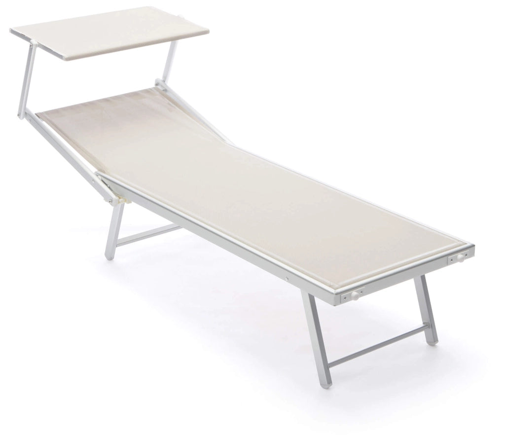 Lettino Prendisole da Giardino 183/190x61x38 cm in Alluminio e Textilene Beige