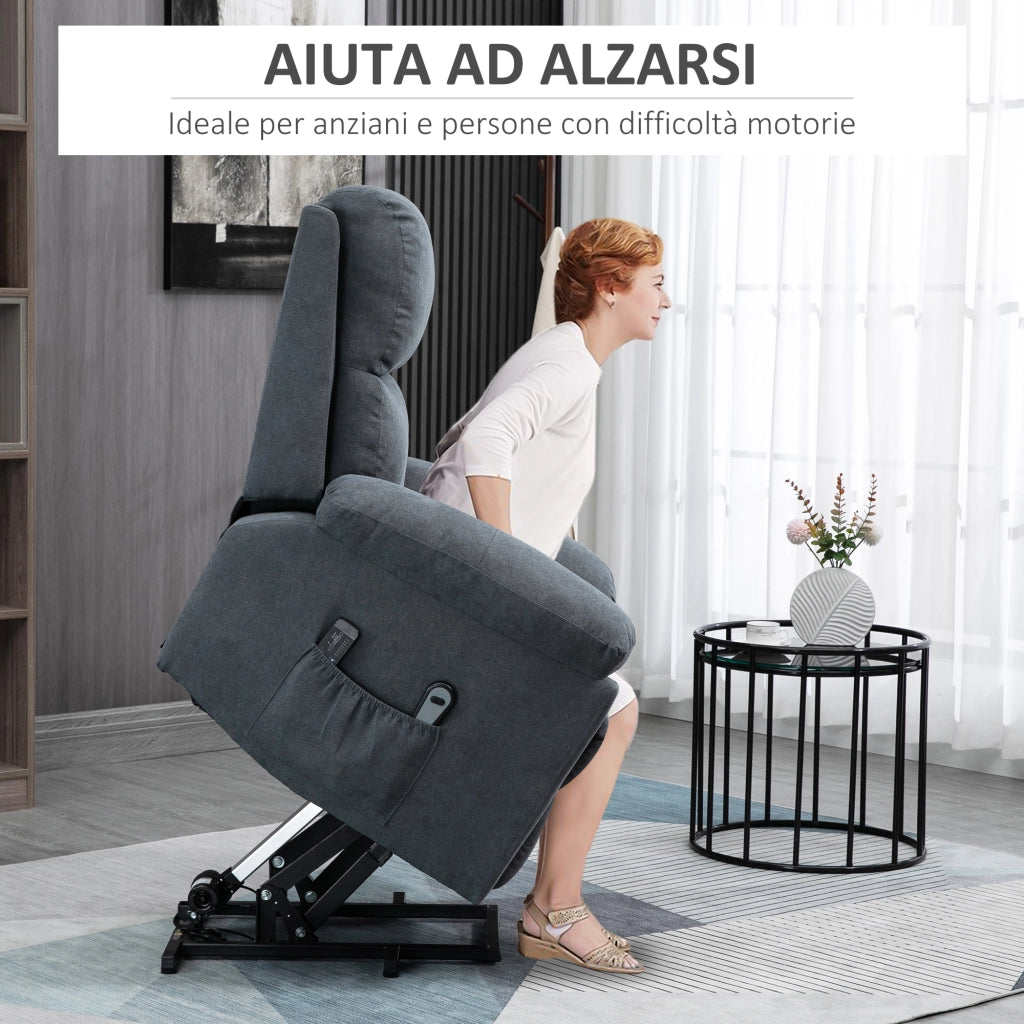 Poltrona Relax Alzapersona Reclinabile Massaggiante Elettrica ¨C Xylo ¨C Tessuto Grigio 89x99x103 cm