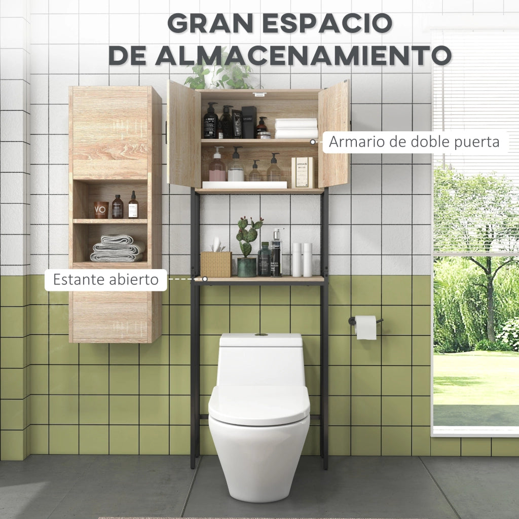 Mobile Bagno Sospeso Sottolavabo con 2 Ante e Ripiano Regolabile ¨C zephmum ¨C 64x19x178 cm Naturale