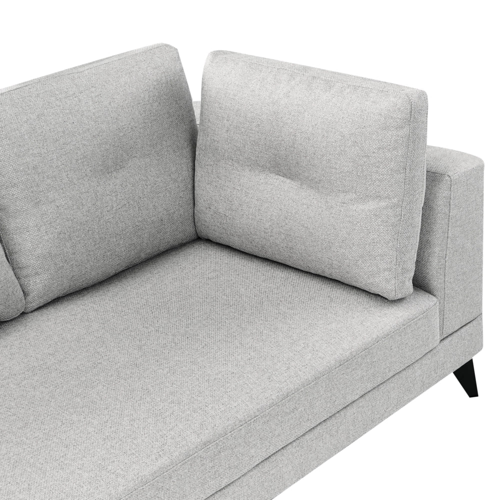 Divano angolare moderno con bracciolo sinistro Rivestimento in lino sintetico idrorepellente Gambe in ferro nero con cuscini grigio