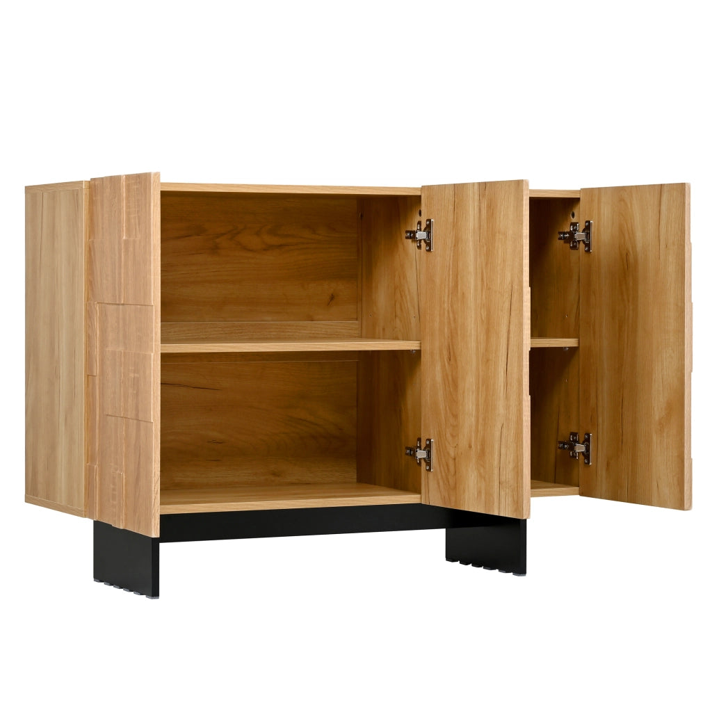 Credenza con 3 ante e ripiani regolabili - per soggiorno - in MDF e bambu - 105×33.5×76 cm