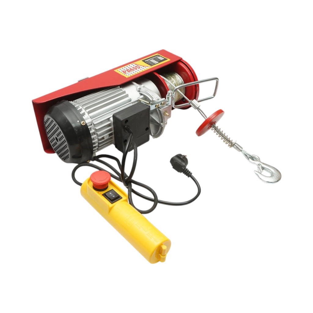 Paranco/gru elettrica 220V/50Hz 1150W, carico massimo 300/600Kg, velocità di sollevamento 5-10m/min, altezza di sollevamento 6-12m IP40
