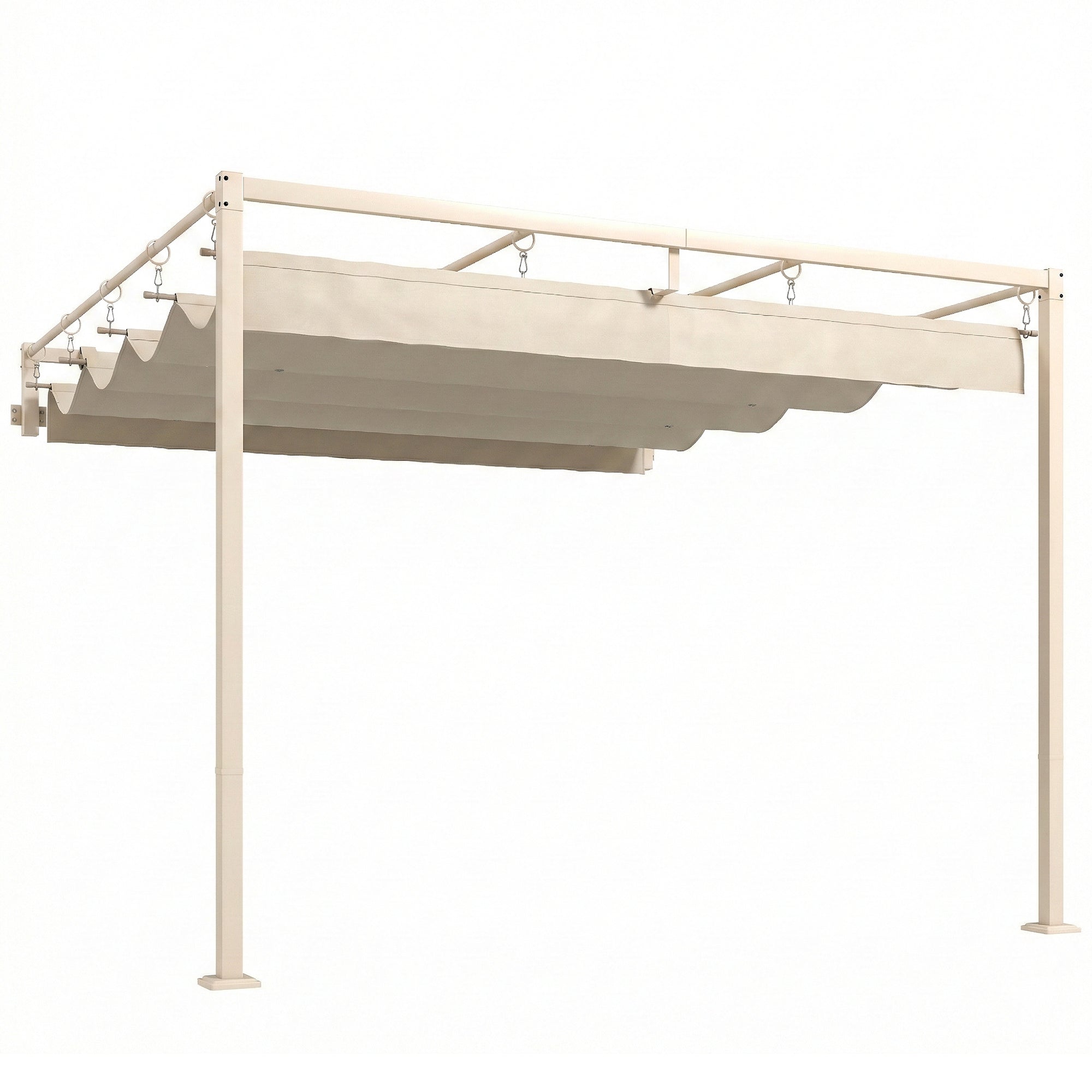 Pergola Addossata 3x3 m con Tetto Retrattile Scorrevole UV30+ e Fori di Drenaggio Beige