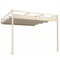 Pergola Addossata 3x3 m con Tetto Retrattile Scorrevole UV30+ e Fori di Drenaggio Beige