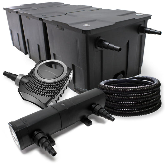 Set filtrante per laghetto Filtro bio da 90000l con Chiarificatore UVC 18W, Pompa 80W e Tubo 25m