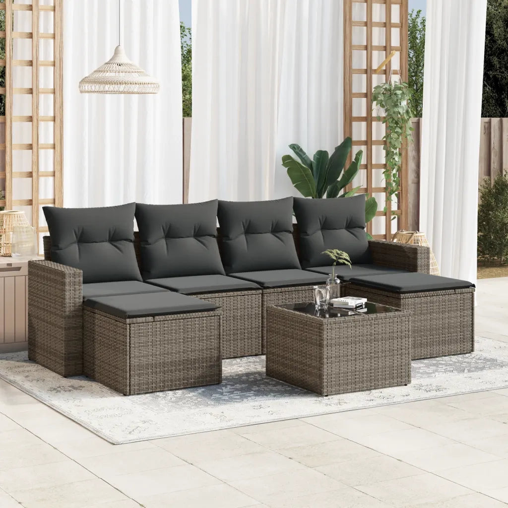 Set Divani da Giardino 7 pz con Cuscini Grigio in Polyrattan