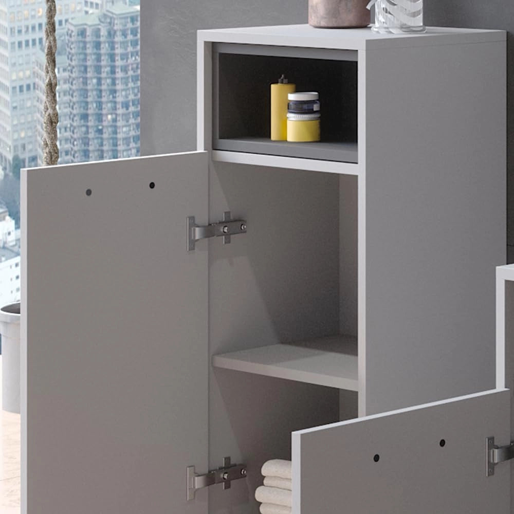 Mobiletto bagno Beatrice, Grigio, 38 x 93 cm, per la conservazione in bagno abbinabile alla serie Beatrice