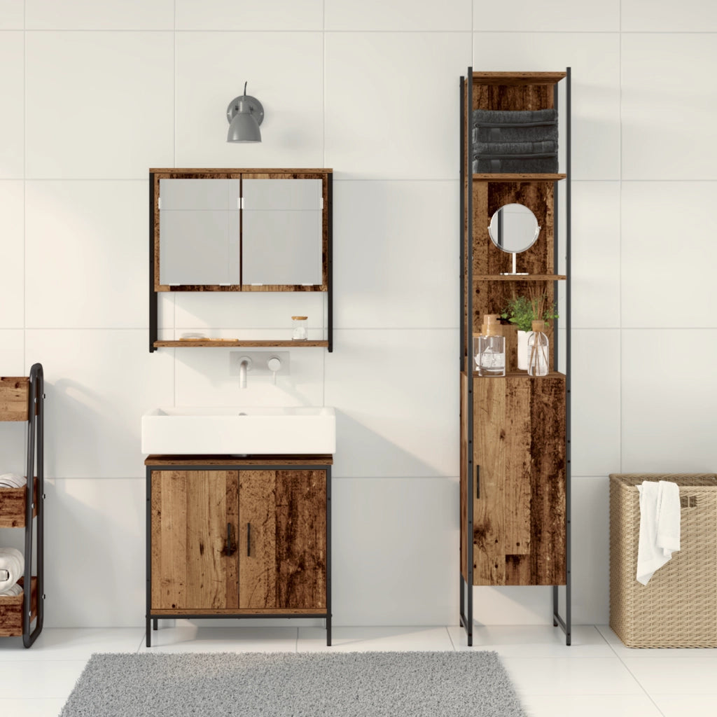 Set di mobili per bagno a 3 pezzi in legno vecchio