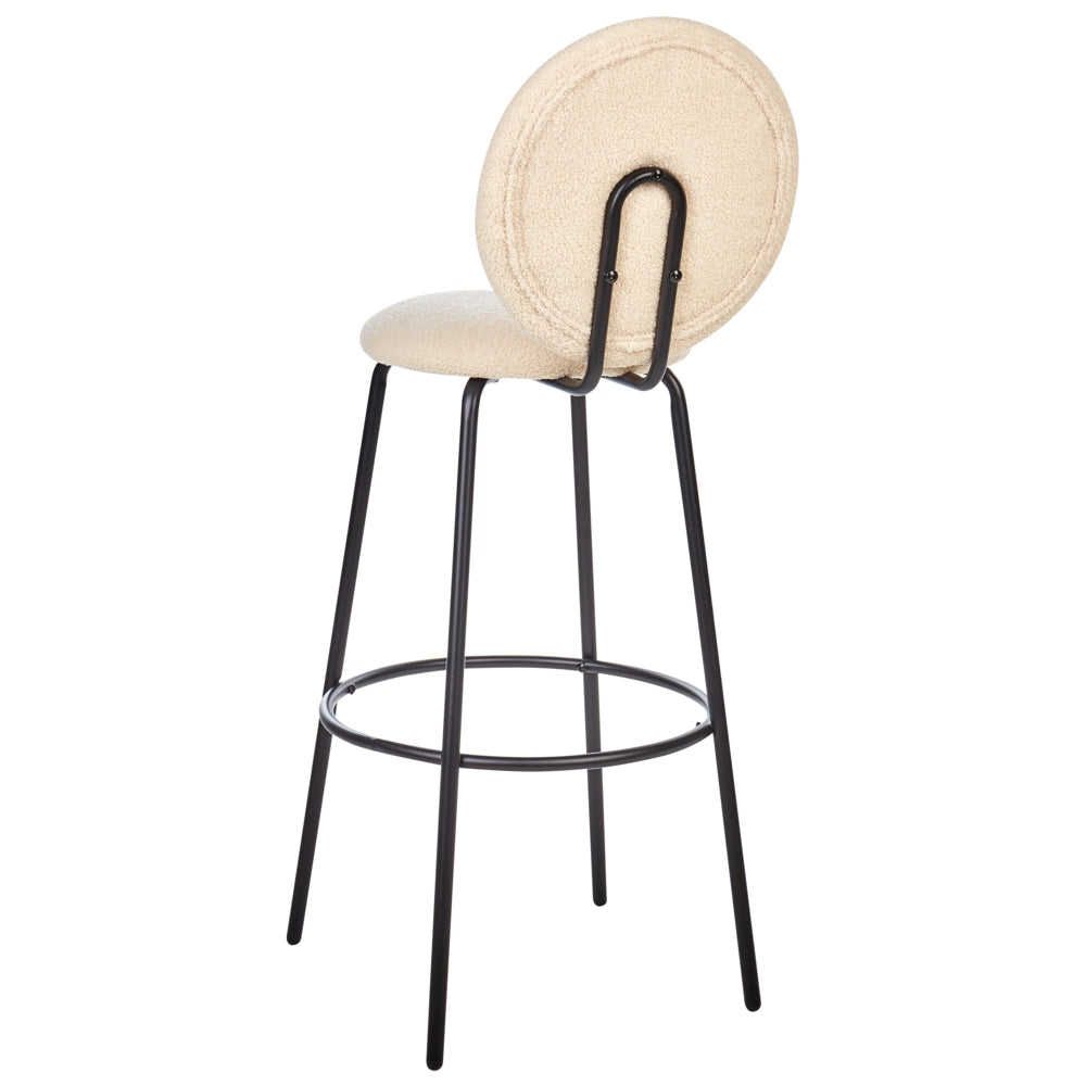 Set di 2 sedie da bar bouclé beige chiaro con gambe in acciaio e schienale rotondo soggiorno salotto