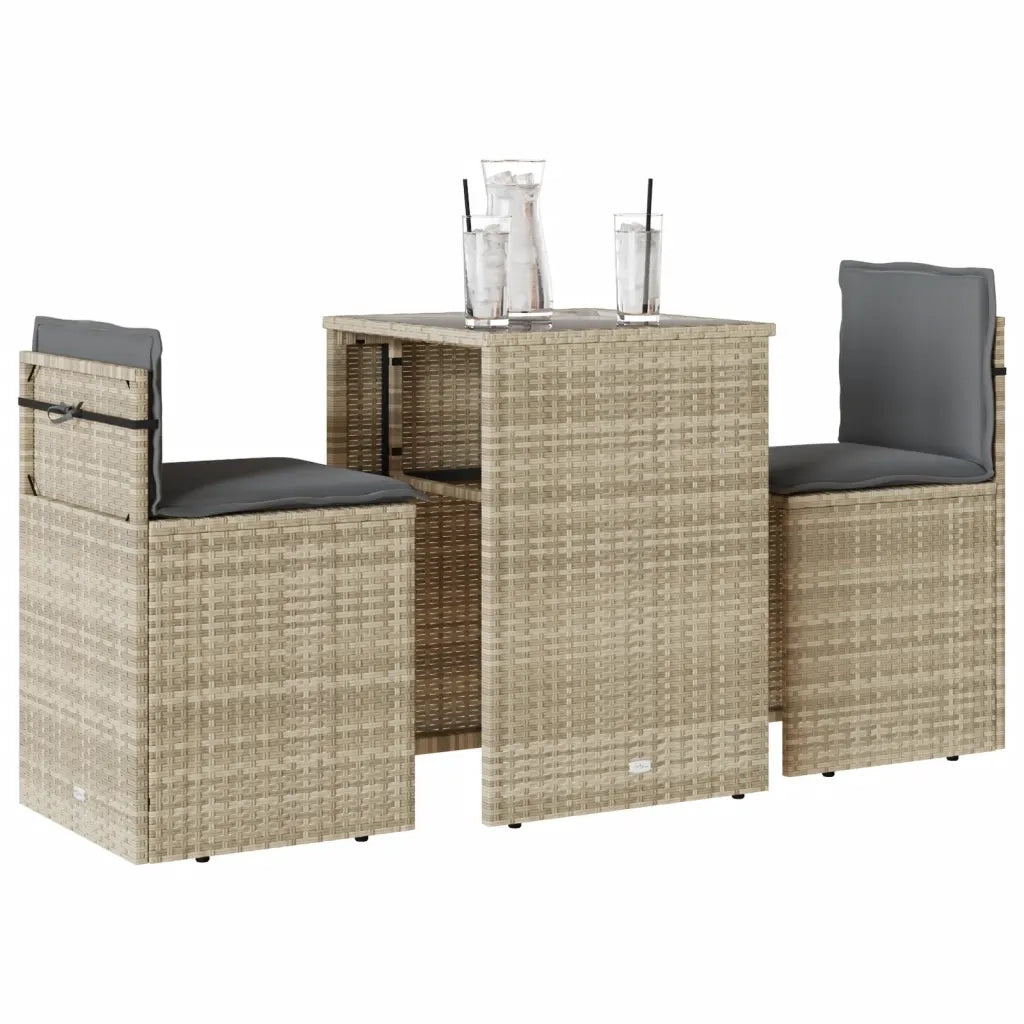 Set da Bistr¨° 3 pz | Set Salotto da Giardino con Cuscini Grigio Chiaro in Polyrattan