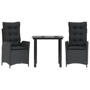 Set da Pranzo da Giardino 3 pz | Set Salotto da Giardino con Cuscini Nero in Polyrattan