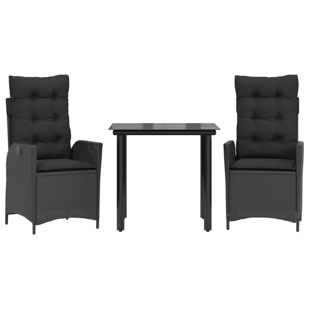 Set da Pranzo da Giardino 3 pz | Set Salotto da Giardino con Cuscini Nero in Polyrattan