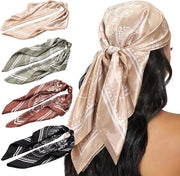 Sciarpe per donna - Grande sciarpe quadrata in seta - Disegno classico bandana - Avvolgimenti capelli - Nero chiaro verde marrone khaki - Set di 4