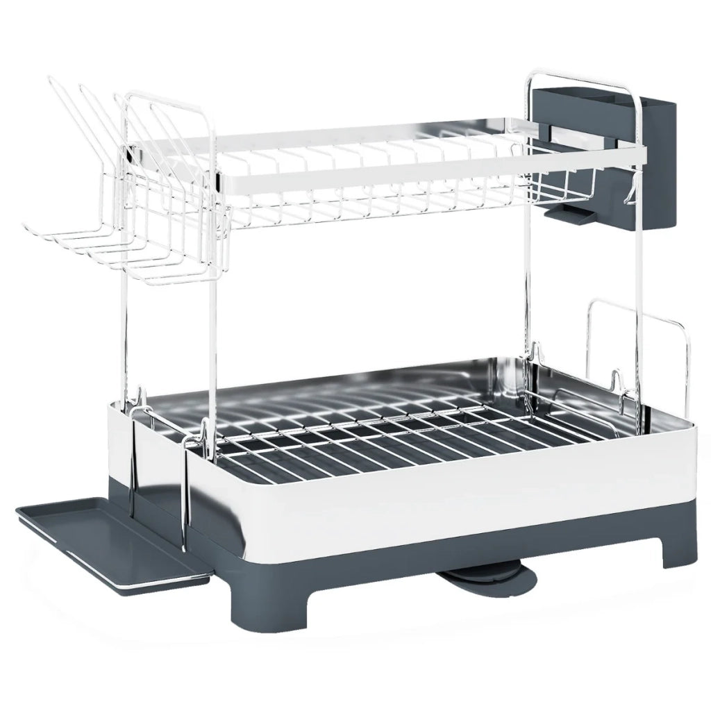Scolapiatti a 2 ripiani 57 x 32 x 39,5 cm scarico rapido design moderno acciaio inox argento 20_0017965
