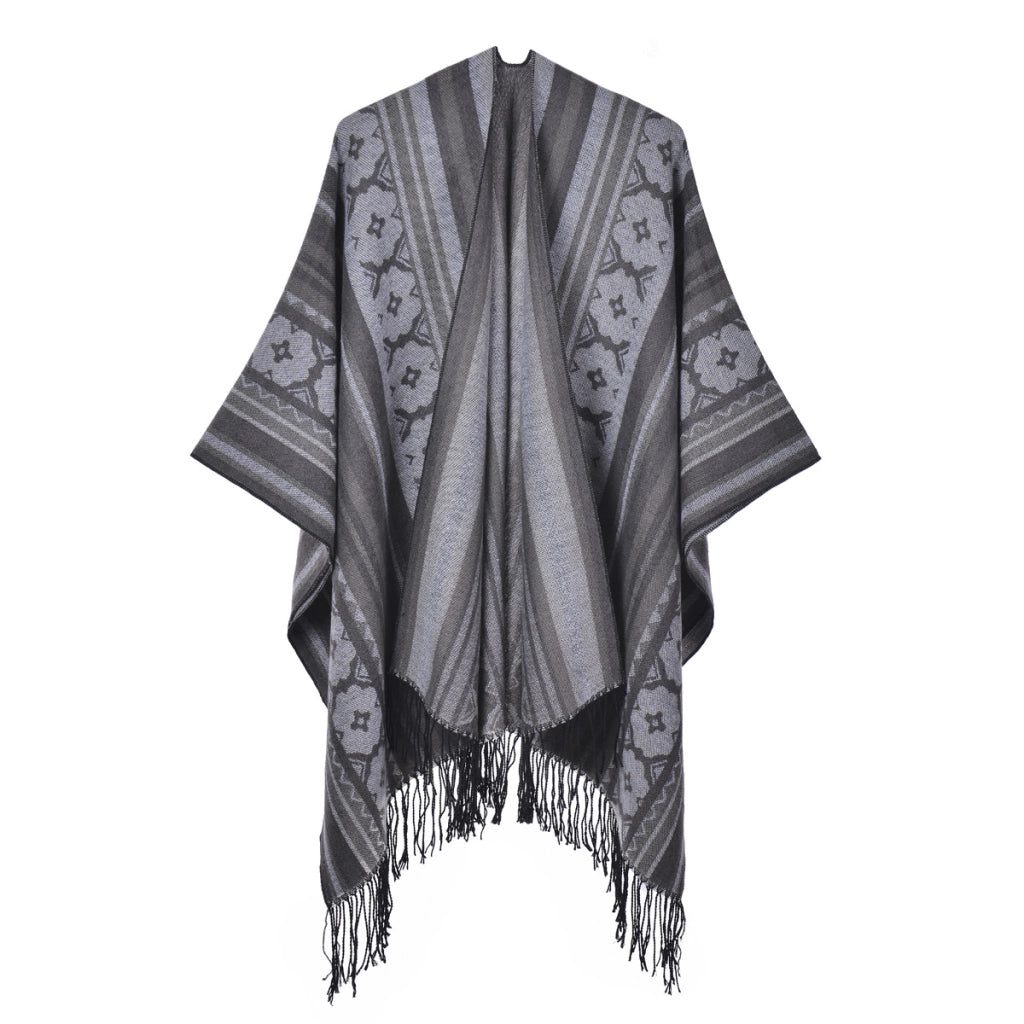 Sciarpa da donna retr¨° con spacco e nappe, nuova sciarpa in cashmere lavorata a maglia