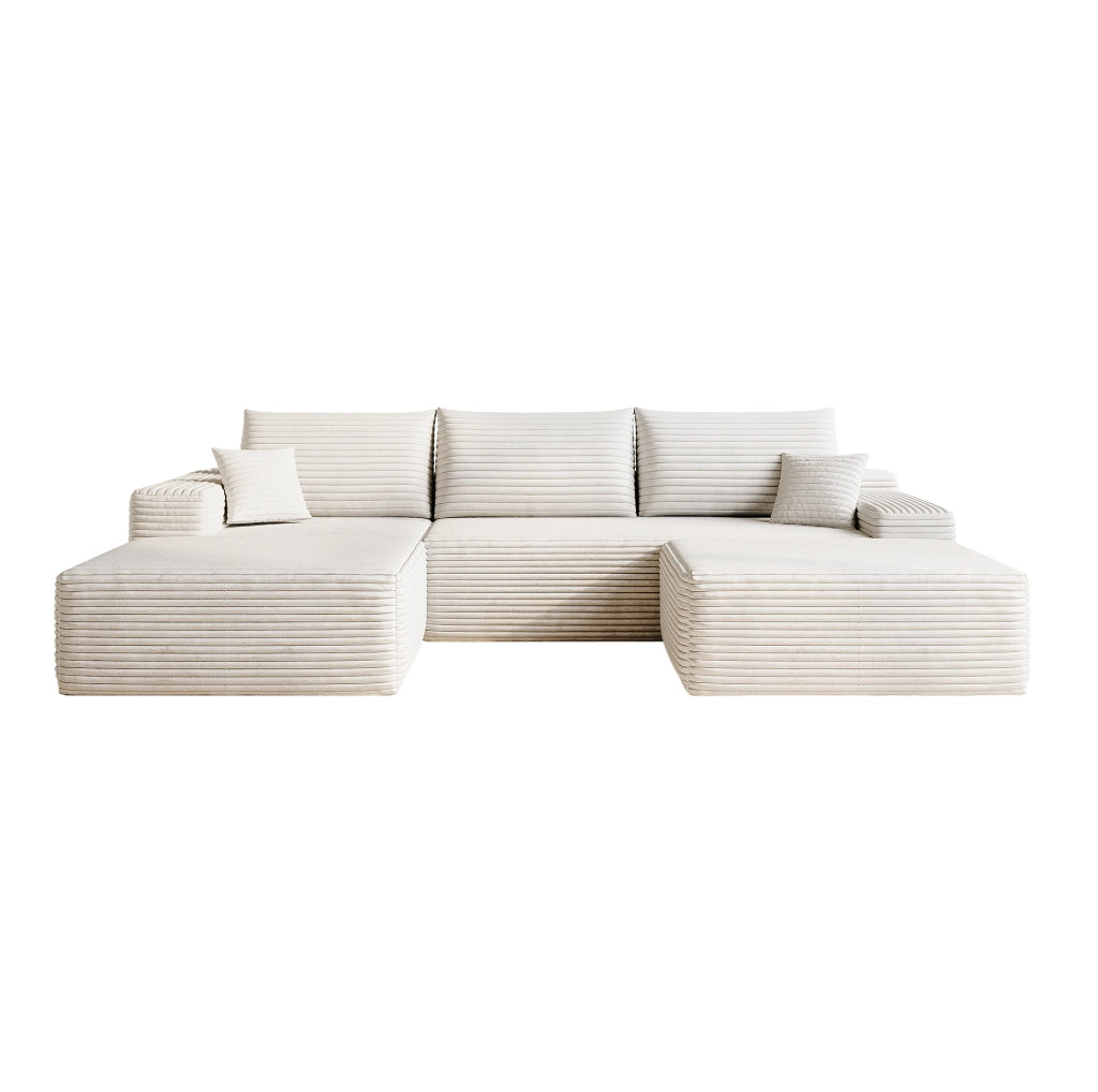 Divano in tessuto a coste 270x175x83 cm; bianco; imbottitura in schiuma elastica