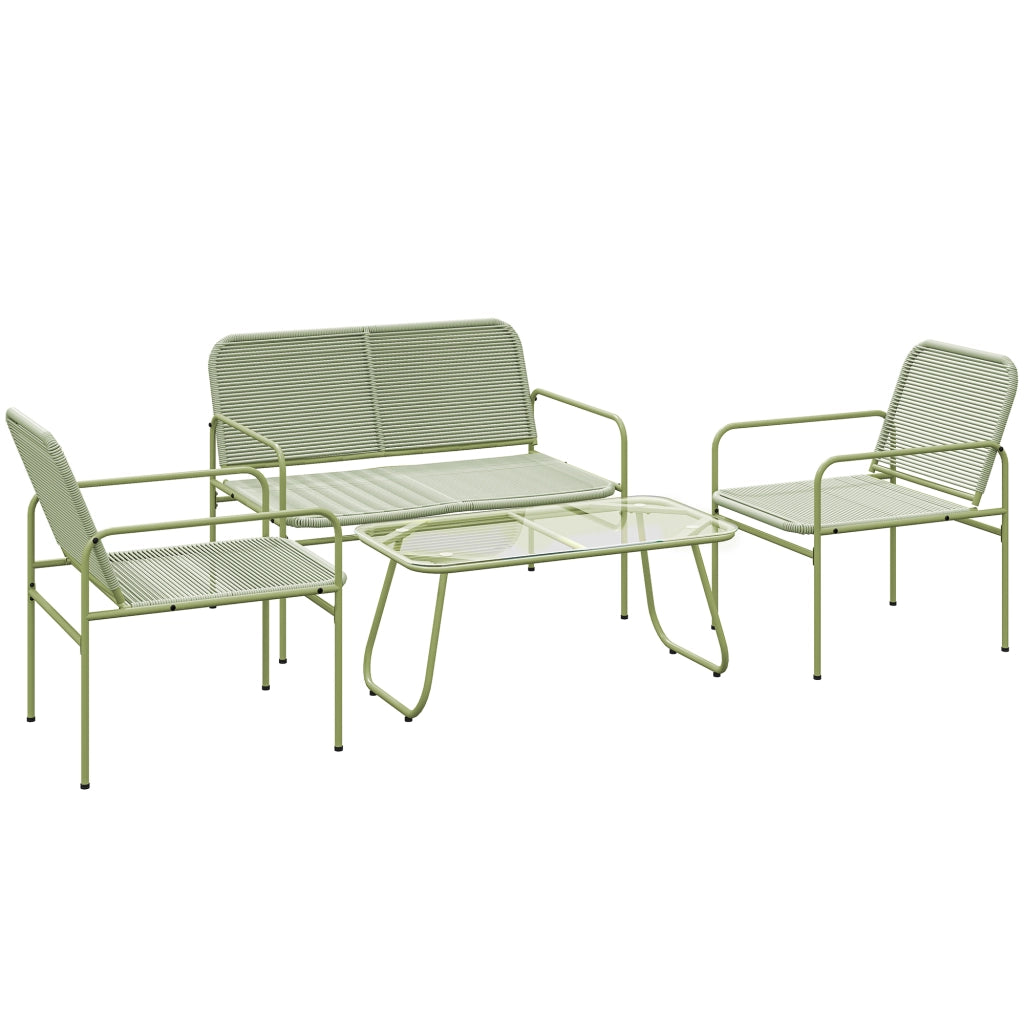 Divanetto da Esterno con 2 Poltrone e Tavolino ¨C Zephmum ¨C Verde, Rattan PE, Vetro
